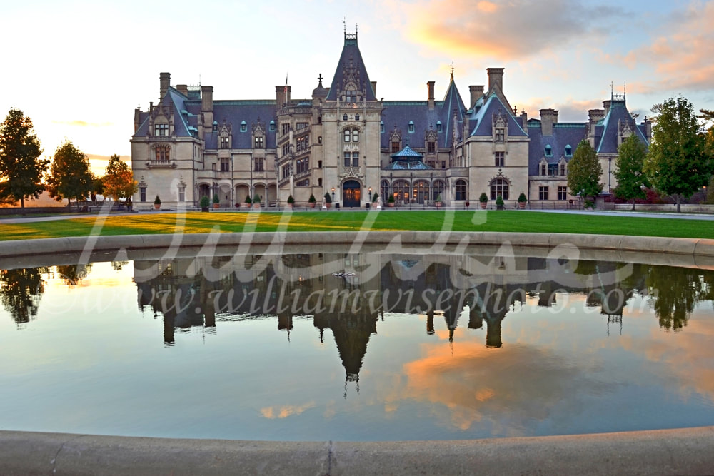 Sunset at Biltmore Estate Mansion and reflecting pool, Asheville NC Picture