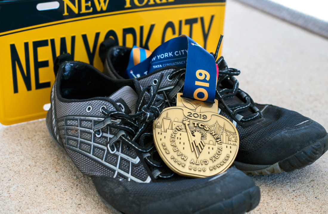 2019 New York City Marathon finishers medal, running shoes and NYC license plate Picture