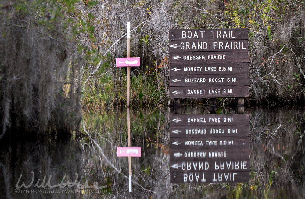 Canoe and kayak boat trail directional sign in the Okefenokee Swamp, Georgia USA Picture